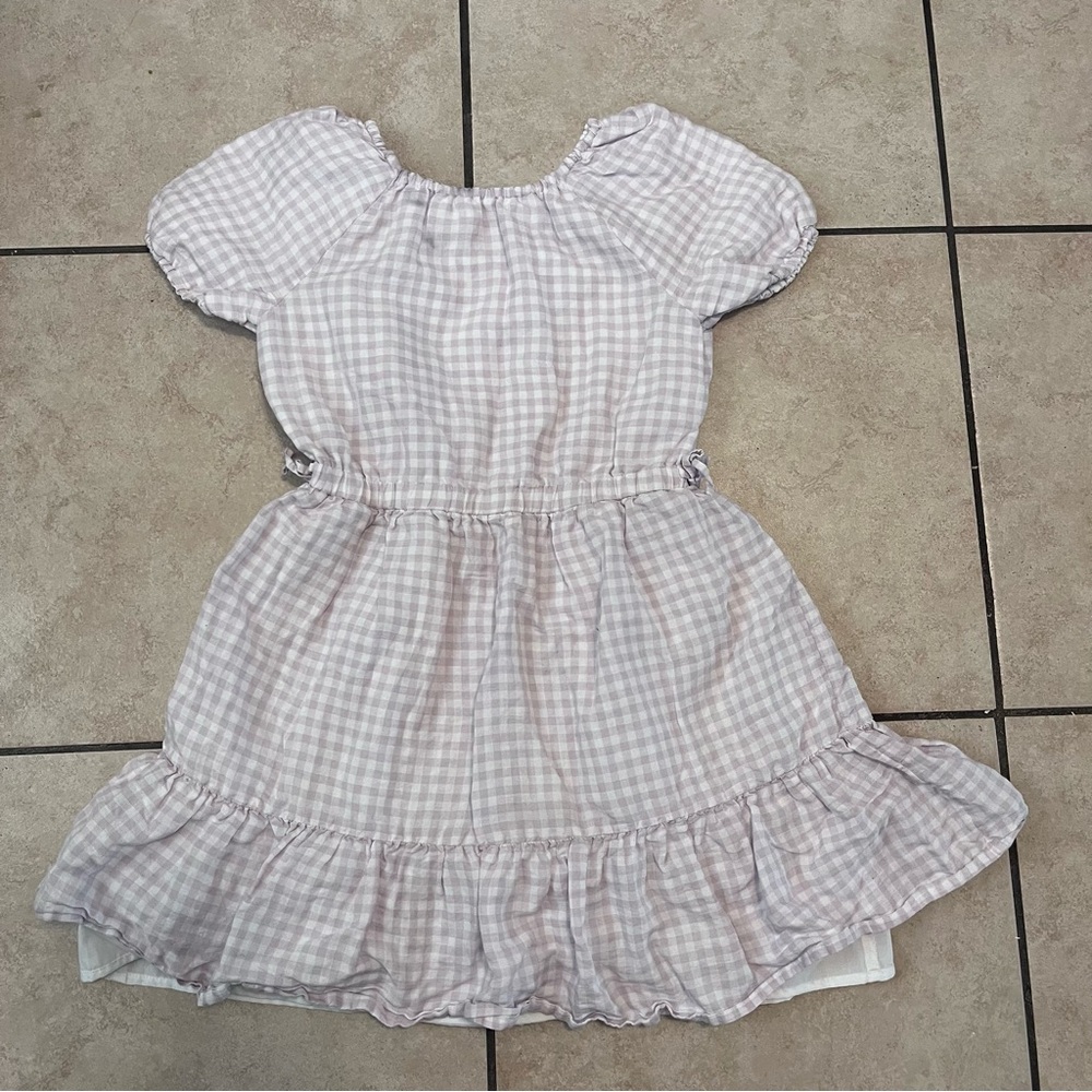 J.Crew Crewcuts Girls Linen Blend Tiered Puff Sleeve Dress Pink Gingham Lined 10